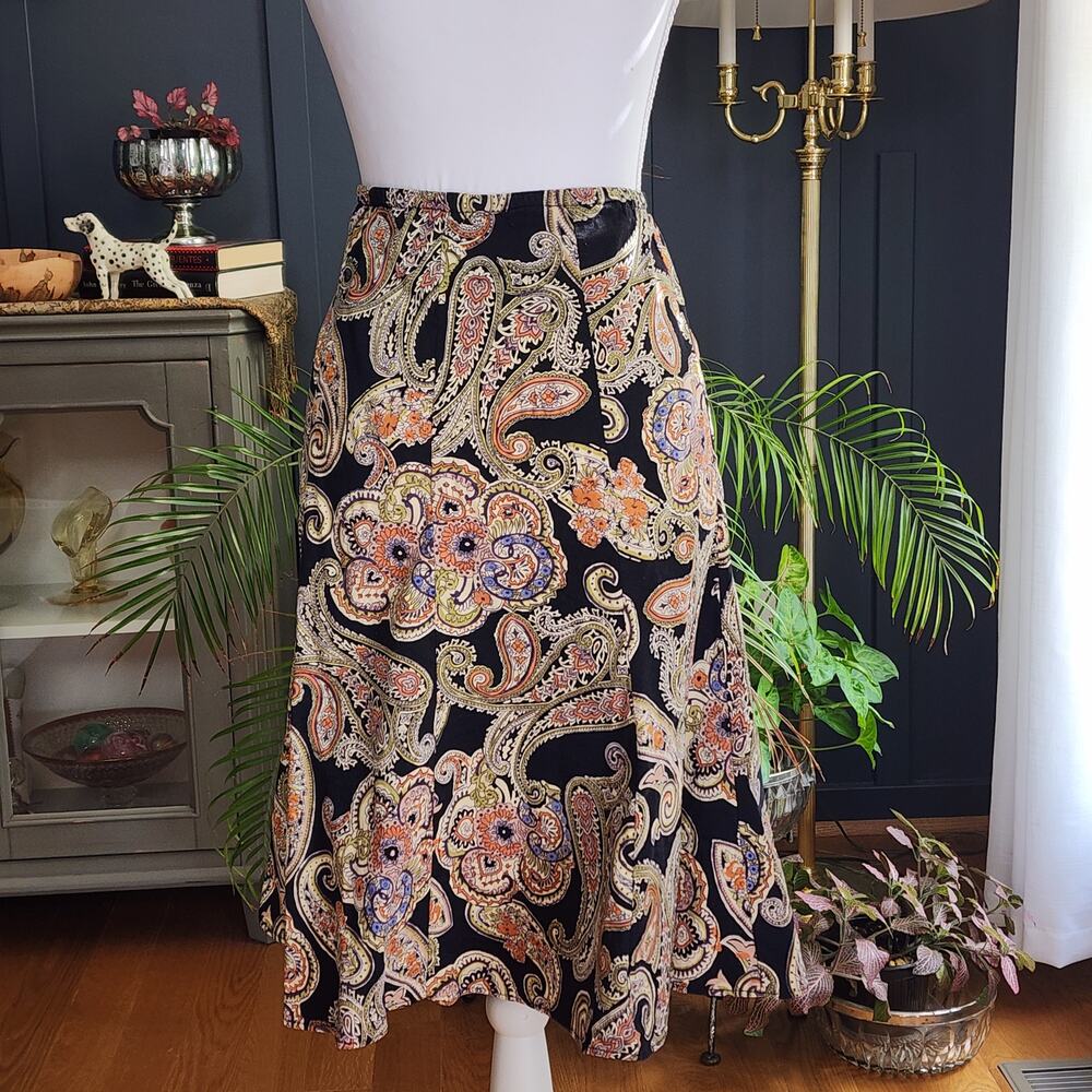 Petite Paisley 8 Gore A-Line Midi Skirt Sz XL Side Zip